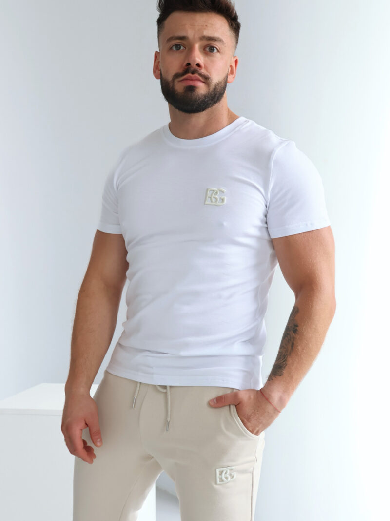 T-SHIRT MĘSKI BG BOND | BIAŁY-JASNY BEŻ