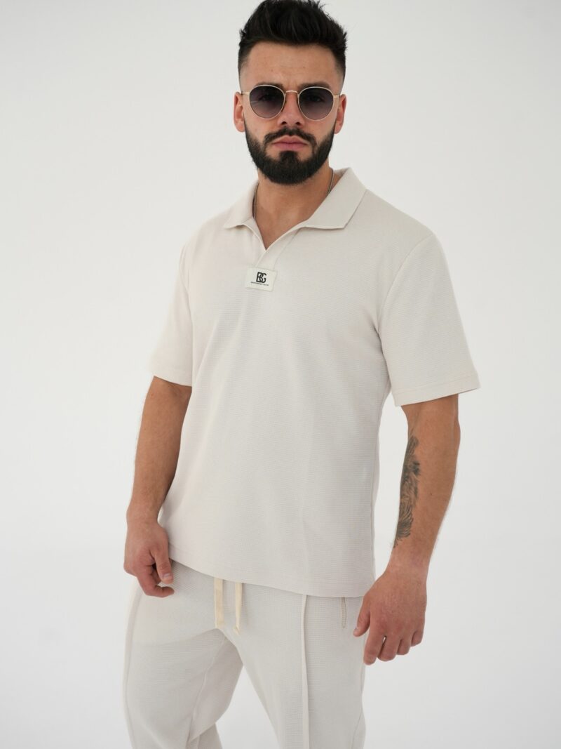 T-SHIRT POLO MĘSKI BG BOOST | JASNY BEŻ