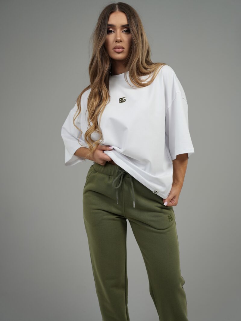 T-SHIRT DAMSKI BG DRAPE | BIAŁY-OLIWKA