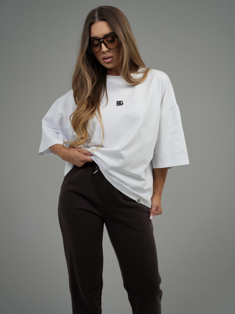 T-SHIRT DAMSKI BG DRAPE | BIAŁY-GORZKA CZEKOLADA