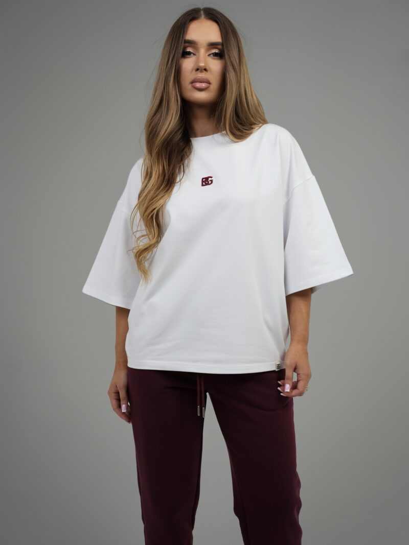 T-SHIRT DAMSKI BG DRAPE | BIAŁY-BORDO
