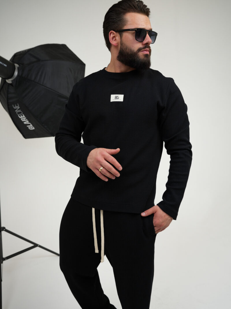 T-SHIRT LONGSLEEVE MĘSKI BG TEXTURE | CZARNY