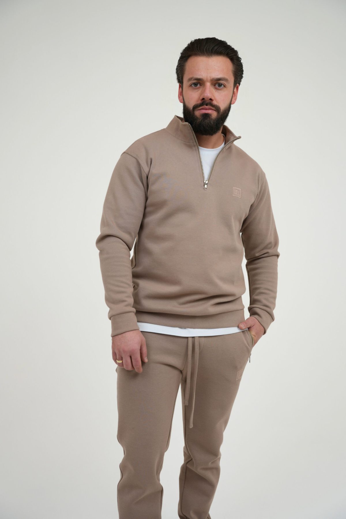 Bluza męska ze stójką BG EDGE – beż, przód